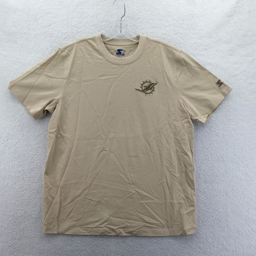 Starter Shirt Mens Large Miami Dolphins Tan Short Sleeve Embroidered NFL Graphic